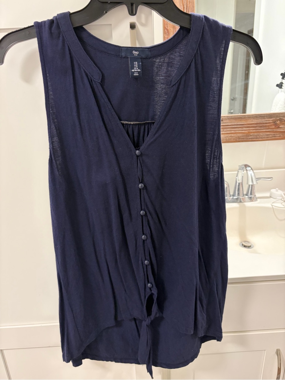 GAP Navy Button-Front Sleeveless Tie Hem Tank